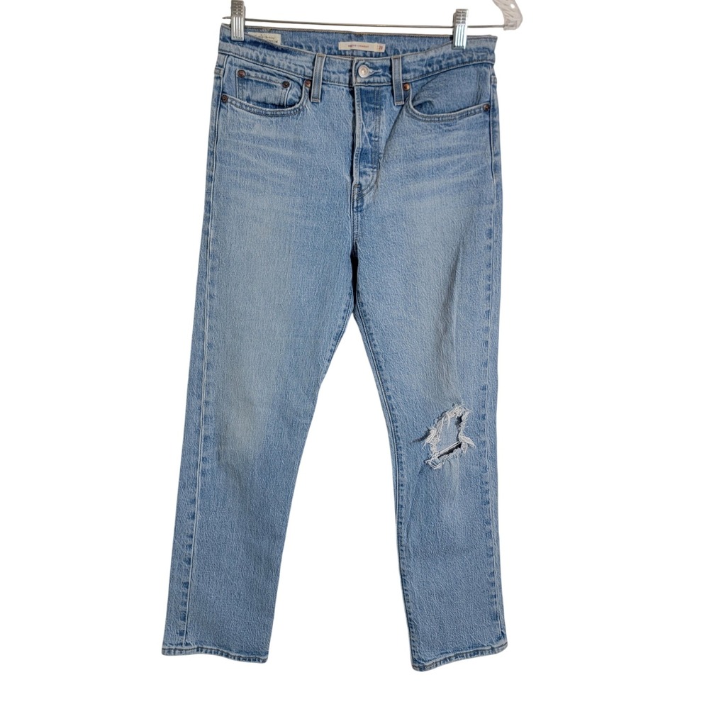 Levi's Premium Wedgie Straight High Rise Distressed Jeans Light Wash 28x28 Blue